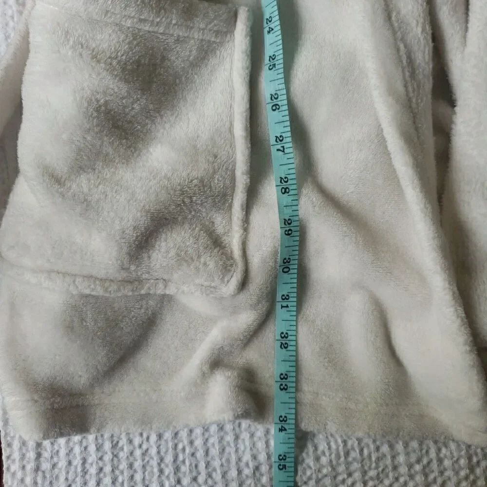 Sleep In White Robe Women's Short Fleece Belt Pockets *FLAW